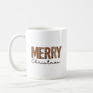 "Merry Christmas" Modern Colour Blocked Leopard  Coffee Mug