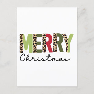 "Merry Christmas" Modern Colour Blocked Leopard  Postcard