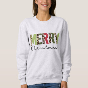 "Merry Christmas" Modern Colour Blocked Leopard Sweatshirt