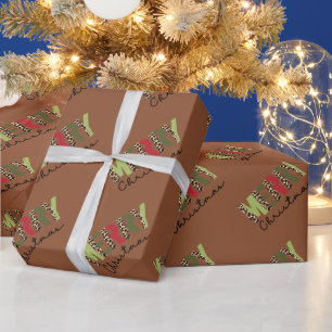 "Merry Christmas" Modern Colour Blocked Leopard  Wrapping Paper