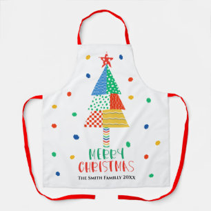 Merry Christmas Modern Colourful Holiday Card Apron