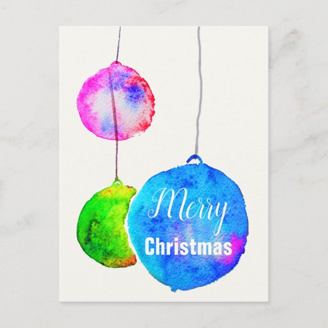 Merry Christmas modern colourful watercolor bauble Holiday Postcard (Front)