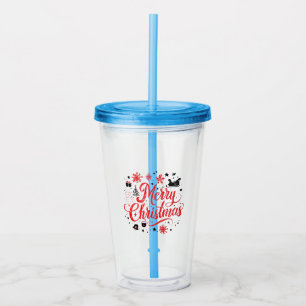 Merry Christmas Modern Design Red & White Acrylic Tumbler