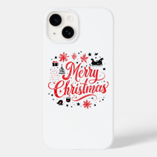 Merry Christmas Modern Design Red & White Case-Mate iPhone 14 Case