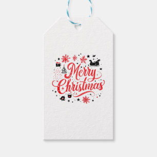 Merry Christmas Modern Design   Red & White Gift Tags