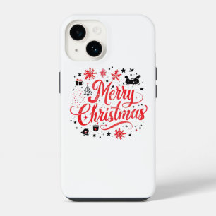 Merry Christmas Modern Design Red & White iPhone 14 Case