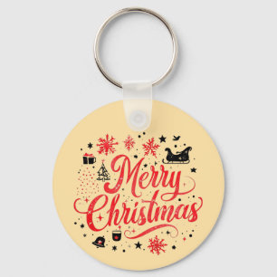 Merry Christmas Modern Design   Red & White Key Ring