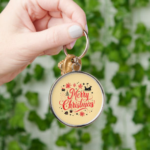 Merry Christmas Modern Design Red & White Key Ring