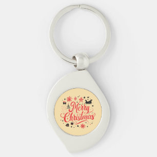 Merry Christmas Modern Design   Red & White Key Ring