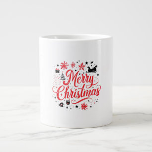 Merry Christmas Modern Design Red & White Large Coffee Mug