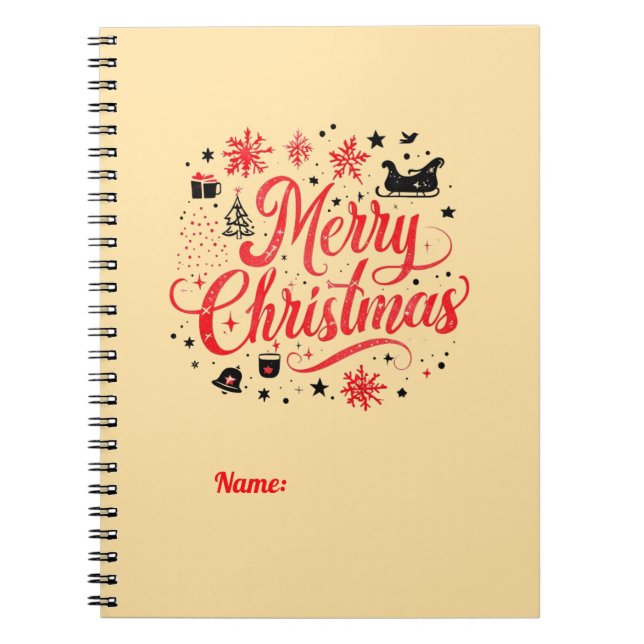 Merry Christmas Modern Design | Red & White Notebook (Front)