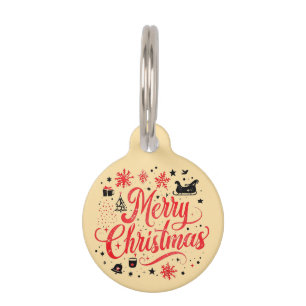 Merry Christmas Modern Design Red & White Pet Tag