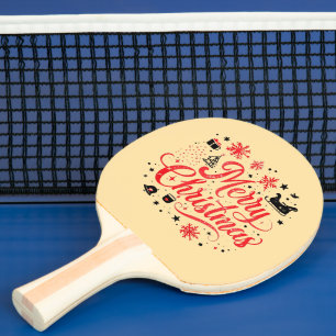 Merry Christmas Modern Design   Red & White Ping Pong Paddle