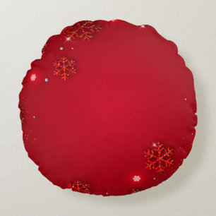 Merry Christmas Modern Design   Red & White Round Cushion