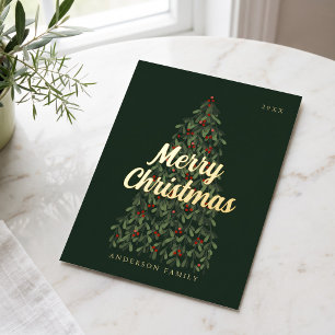 Merry Christmas Modern Elegant Christmas Tree Foil Holiday Postcard