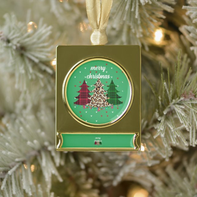 Merry Christmas Modern & Elegant  Gold Plated Banner Ornament (Tree)