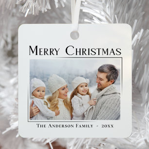 Merry Christmas Modern Elegant Minimalist Photo Metal Tree Decoration