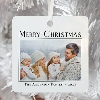 Merry Christmas Modern Elegant Minimalist Photo Metal Tree Decoration