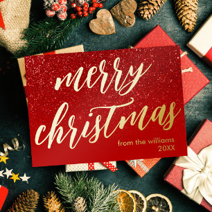 Merry Christmas Modern Elegant Script Non Photo Foil Holiday Card