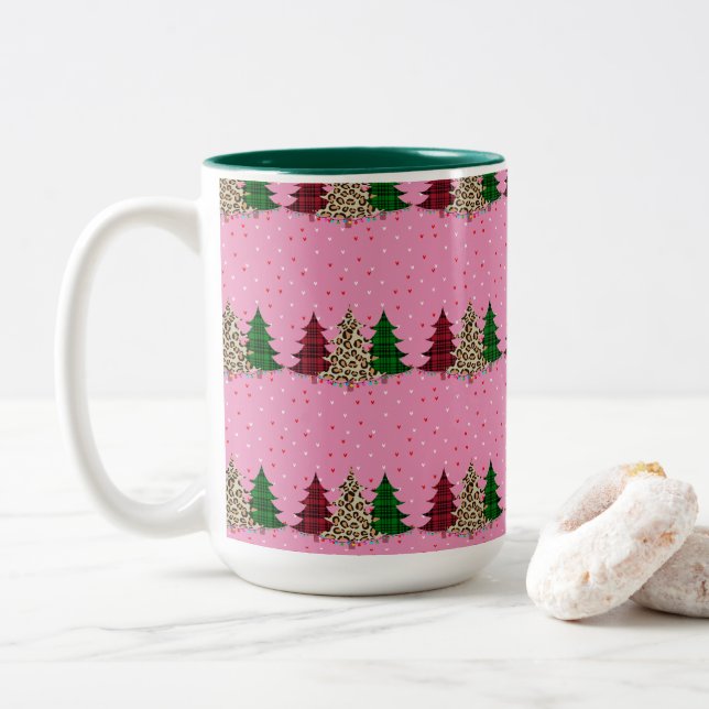 Merry Christmas Modern & Elegant  Two-Tone Coffee Mug (With Donut)