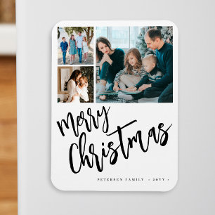 Merry Christmas modern family photo collage Magnet