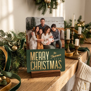 Merry Christmas Modern Family Photo - Green Foil Holiday Card
