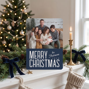 Merry Christmas Modern Family Photo - Navy Blue Holiday Card