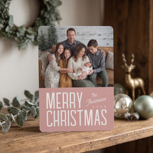 Merry Christmas Modern Family Photo - Pink Holiday Card