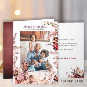 Merry Christmas modern family winter floral photo Holiday Card
