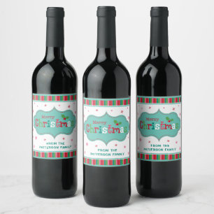 Merry Christmas Modern Festive Colourful Name Wine Label