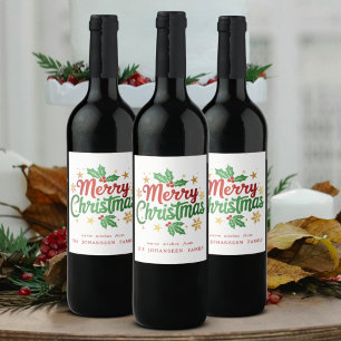 Merry Christmas Modern Festive Rustic Typography Wine Label