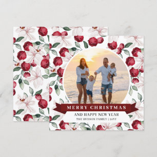 Merry Christmas Modern Floral Photo Holiday
