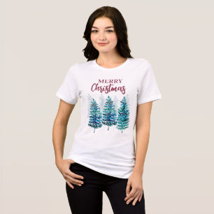 Merry Christmas Modern Forest Trees Womens T-Shirt Tri-Blend Shirt