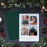 Merry Christmas | Modern Four Photo Collage Gold Foil Holiday Card<br><div class="desc">This simple yet ultra modern holiday card features four of your favourite personal photos in a unique, layered look photo grid. The forest green and white card design says "merry christmas" in elegant, trendy gold foil handwritten script typography, and has a spot for your name in a coordinating sans serif...</div>