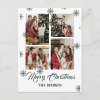 Merry Christmas Modern Four Photo Collage Green