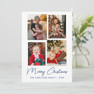Merry Christmas   Modern Four Photo Collage Holiday Card