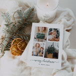 Merry Christmas | Modern Four Photo Collage Holiday Card<br><div class="desc">This simple yet ultra modern holiday card features four of your favourite personal photos in a unique,  layered look photo grid. The forest green and white card design says "merry christmas" in elegant,  trendy handwritten script typography,  and has a spot for your name in a coordinating sans serif font.</div>