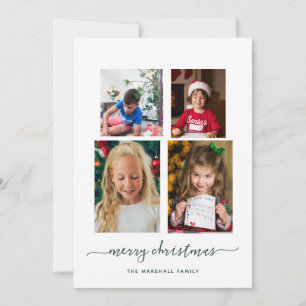 Merry Christmas Modern Four Photo Collage Holiday Card