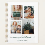 Merry Christmas | Modern Four Photo Collage Planner<br><div class="desc">This simple yet ultra modern planner features four of your favourite personal photos in a unique,  layered look photo grid. The forest green and white cover design says "merry christmas" in elegant,  trendy handwritten script typography,  and has a spot for your name in a coordinating sans serif font.</div>