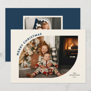 Merry Christmas Modern Frame Blue Letters Holiday Card