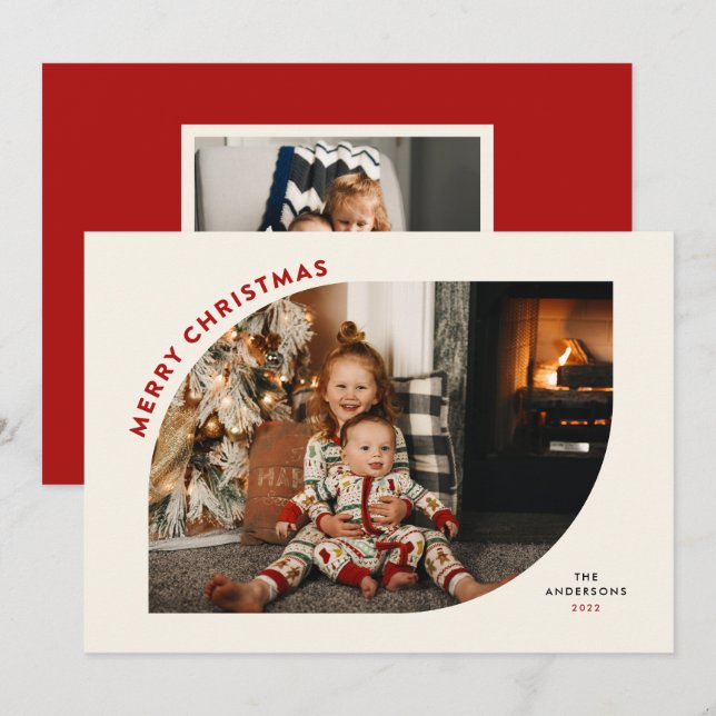 Merry Christmas Modern Frame Red Letters  Holiday Card (Front/Back)