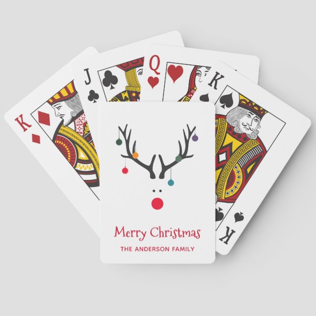 Merry Christmas modern funny reindeer white Playing Cards (Back)