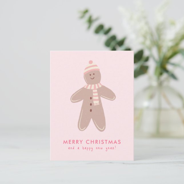 Merry Christmas Modern Gingerbread Man Holiday Postcard (Standing Front)