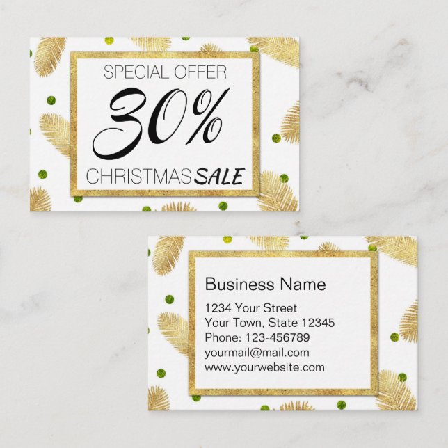 Merry Christmas Modern Gold Glitter Discount Card (Front/Back)