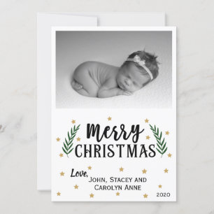 Merry Christmas Modern   Gold Stars Photo Card