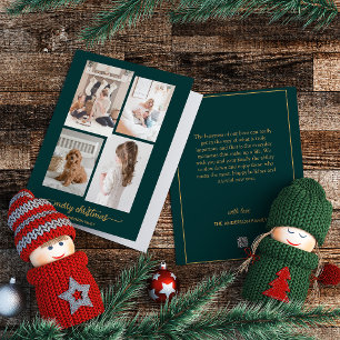 Merry Christmas   Modern, Green Four Photo Collage Holiday Card