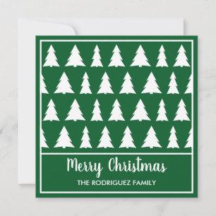 Merry Christmas Modern Green White Tree Pattern Holiday Card