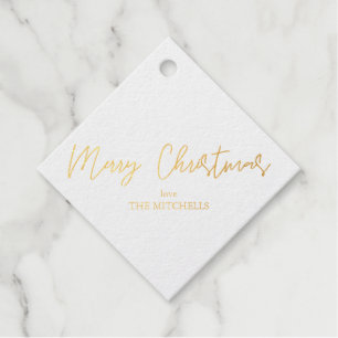 Merry Christmas Modern Handwriting Name Gold Foil Favour Tags