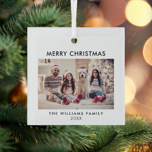 Merry Christmas Modern Holiday Glass Tree Decoration