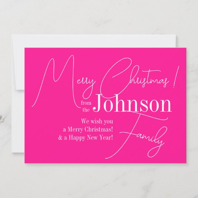Merry Christmas Modern Hot Pink Holiday Card (Front)